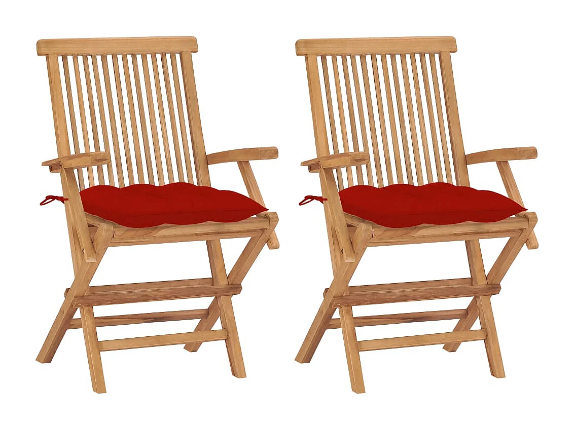 Cadeiras de jardim c/ almofadões vermelhos 2 pcs teca maciça PT213692