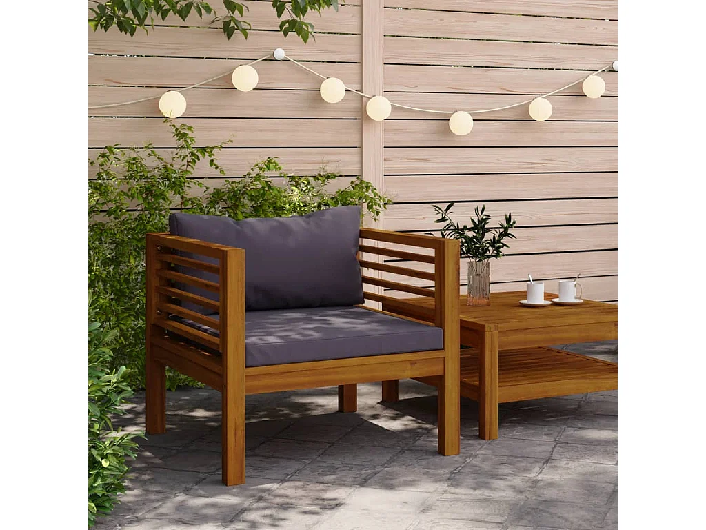 Chaise de jardin avec coussins gris foncé Bois d'acacia massif FR678187