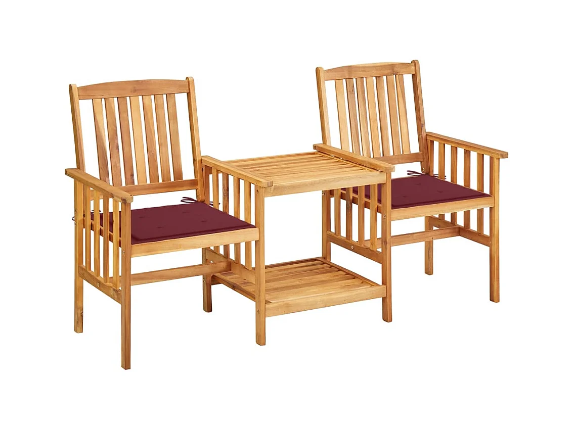 Chaises de jardin avec table à thé et coussins Acacia solide FR16732