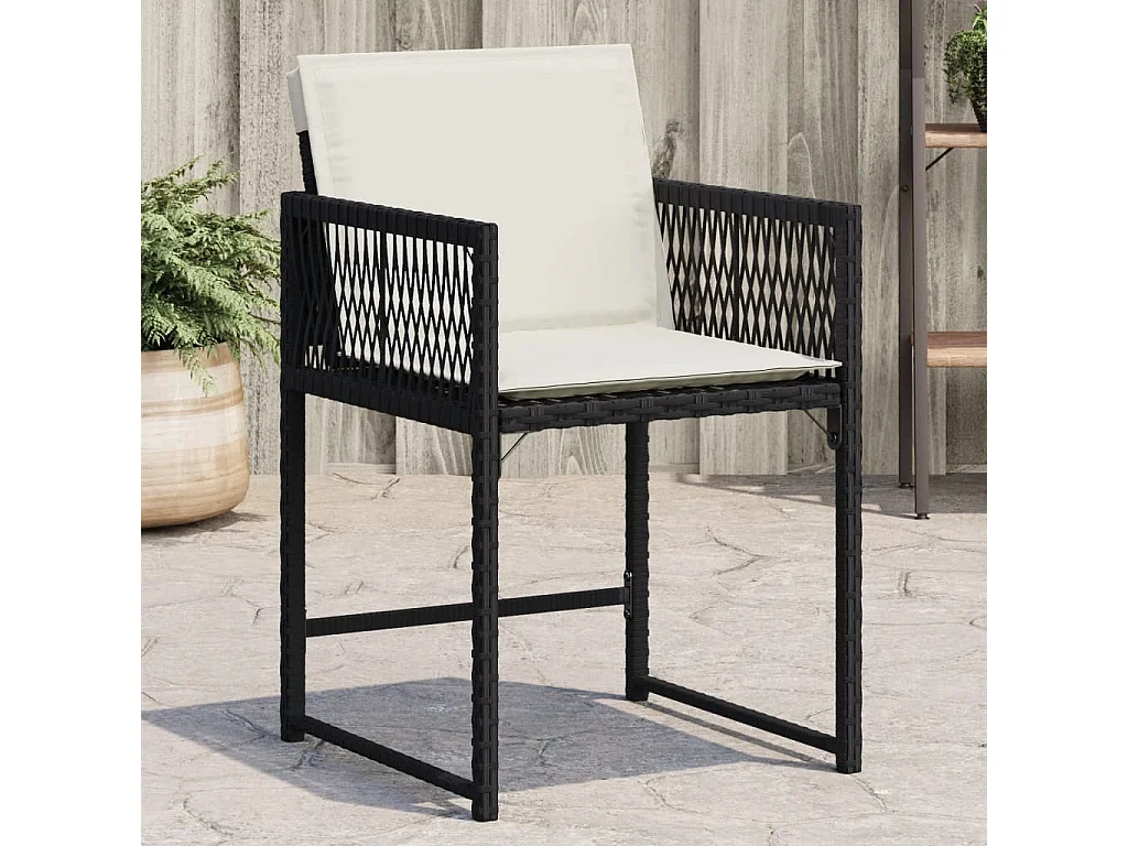 Lot de 4 Chaises de jardin avec coussins noir résine tressée FR252271