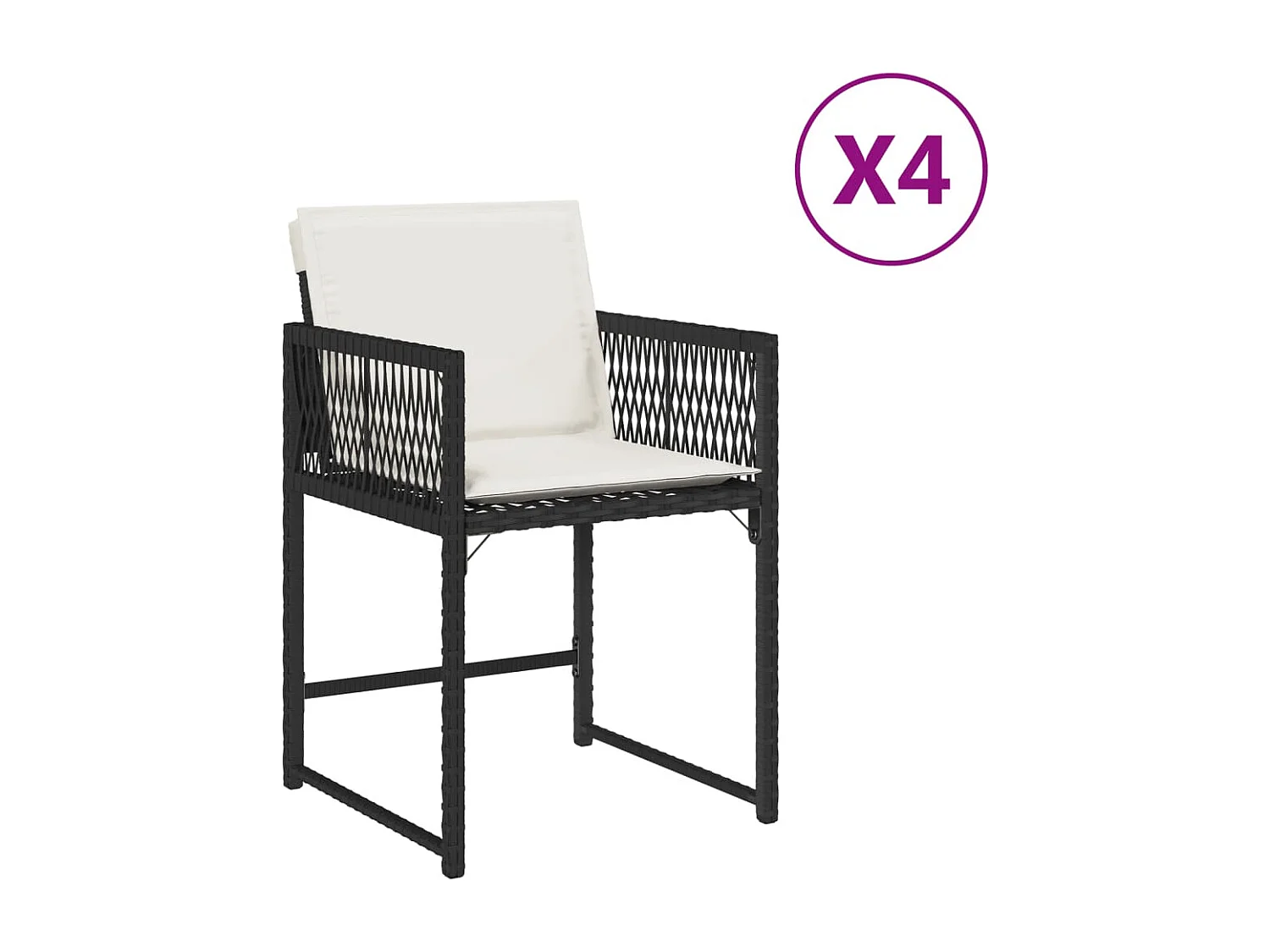 Lot de 4 Chaises de jardin avec coussins noir résine tressée FR252271