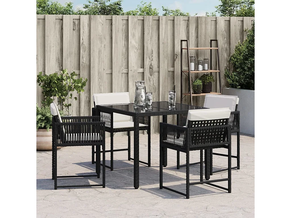 Lot de 4 Chaises de jardin avec coussins noir résine tressée FR252271