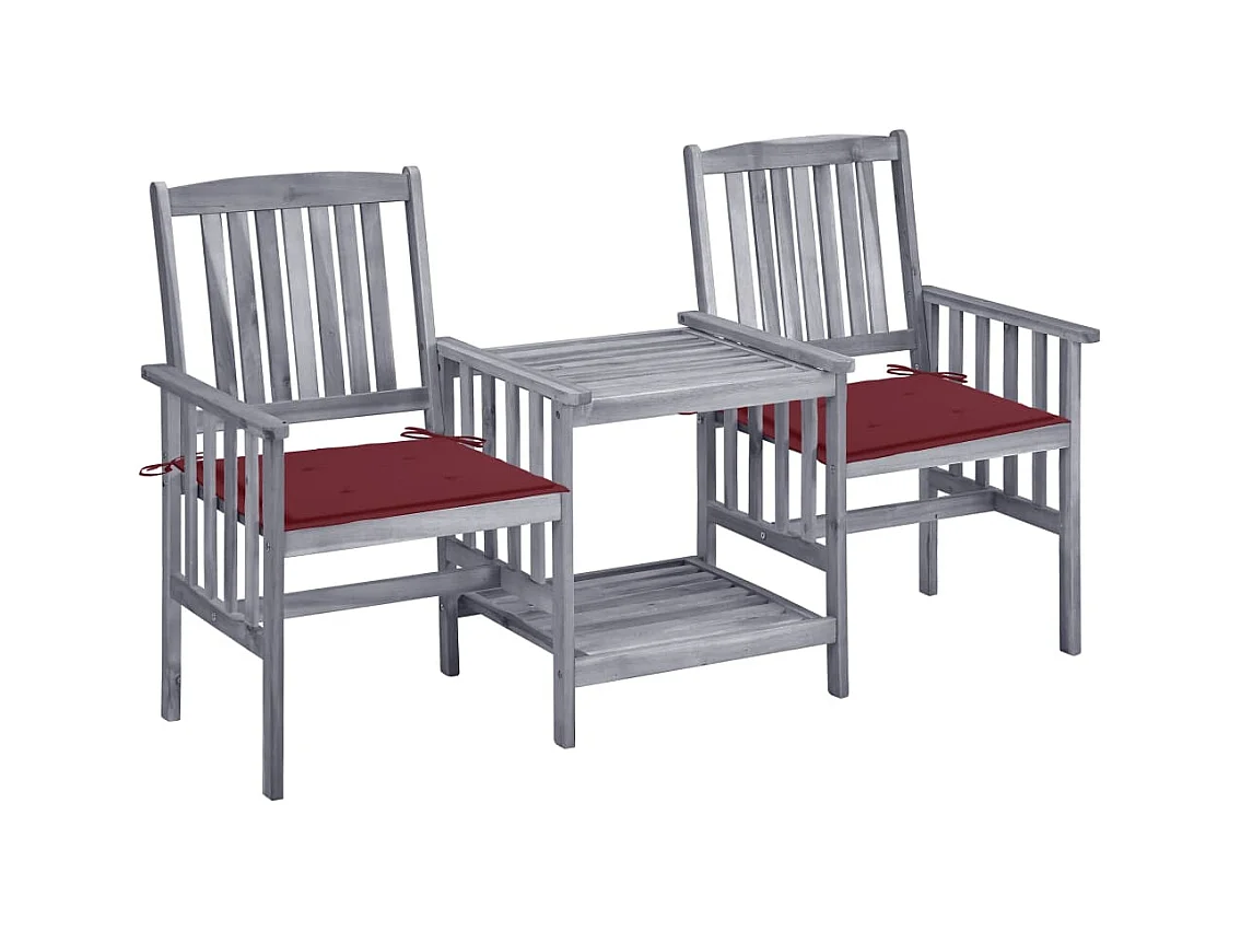 Chaises de jardin avec table à thé et coussins Acacia solide FR68233