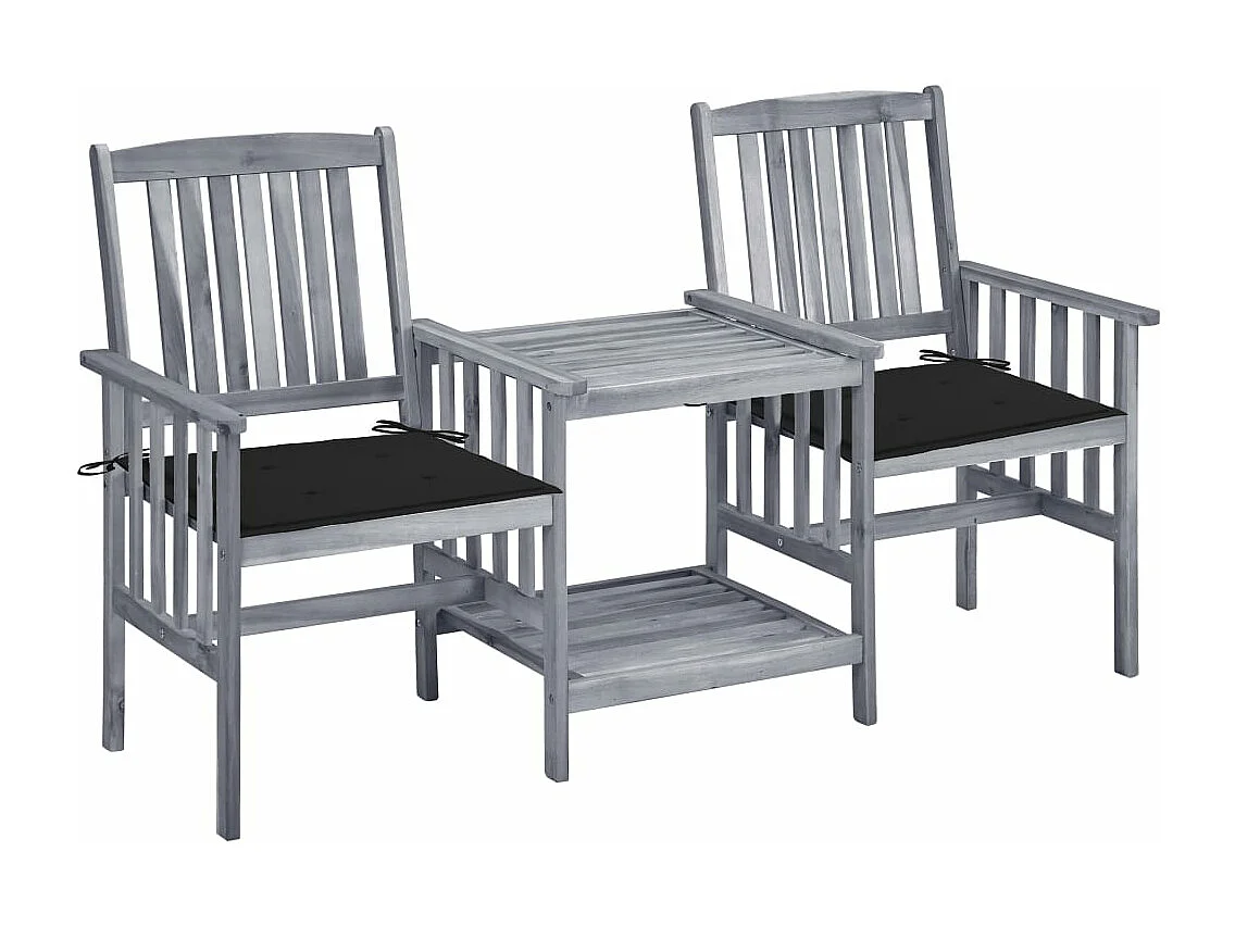 Chaises de jardin avec table à thé et coussins Acacia solide FR55801