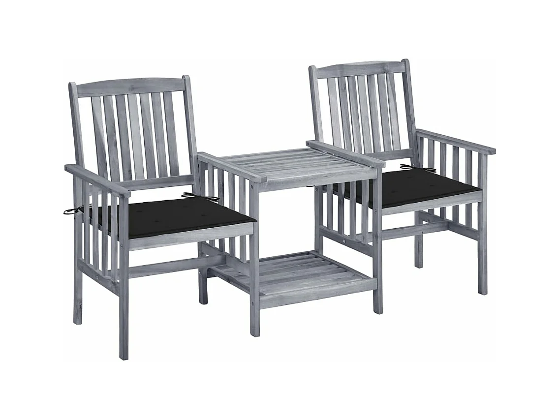 Chaises de jardin avec table à thé et coussins Acacia solide FR55801