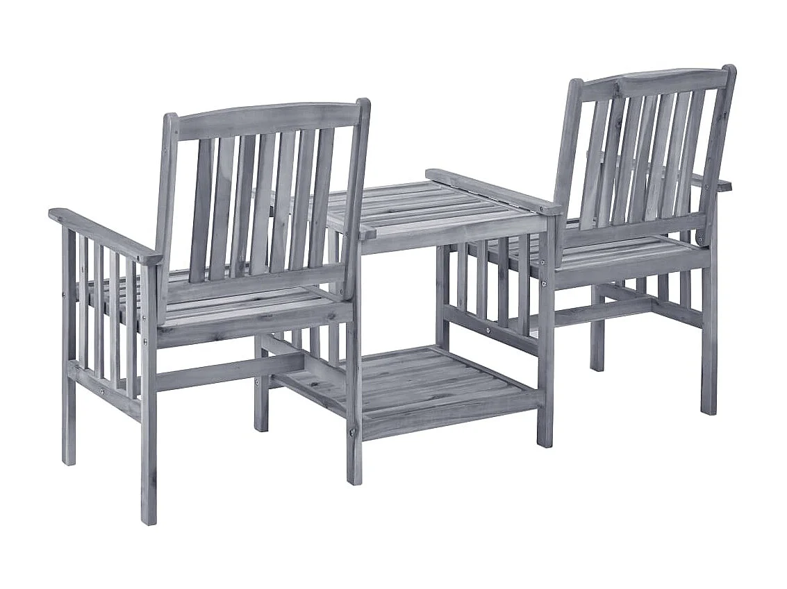 Chaises de jardin avec table à thé et coussins Acacia solide FR55801