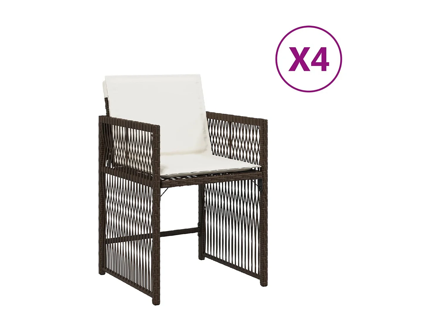Lot de 4 Chaises de jardin avec coussins marron résine tressée FR378611