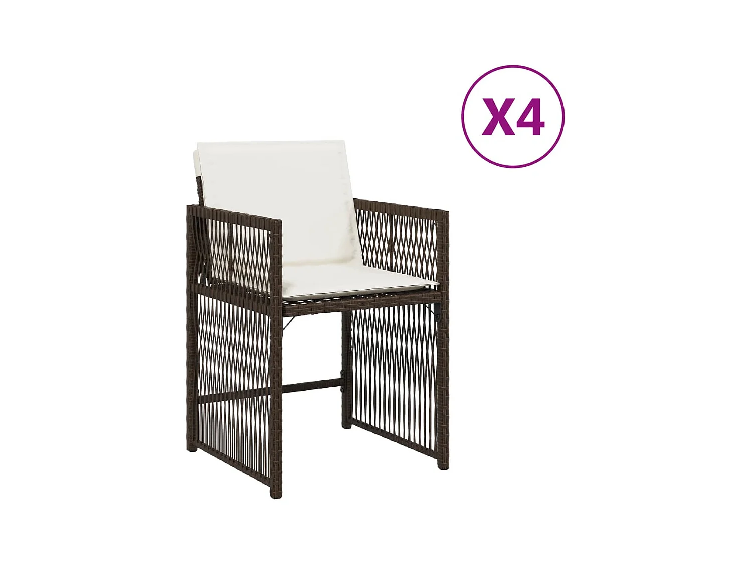 Lot de 4 Chaises de jardin avec coussins marron résine tressée FR378611