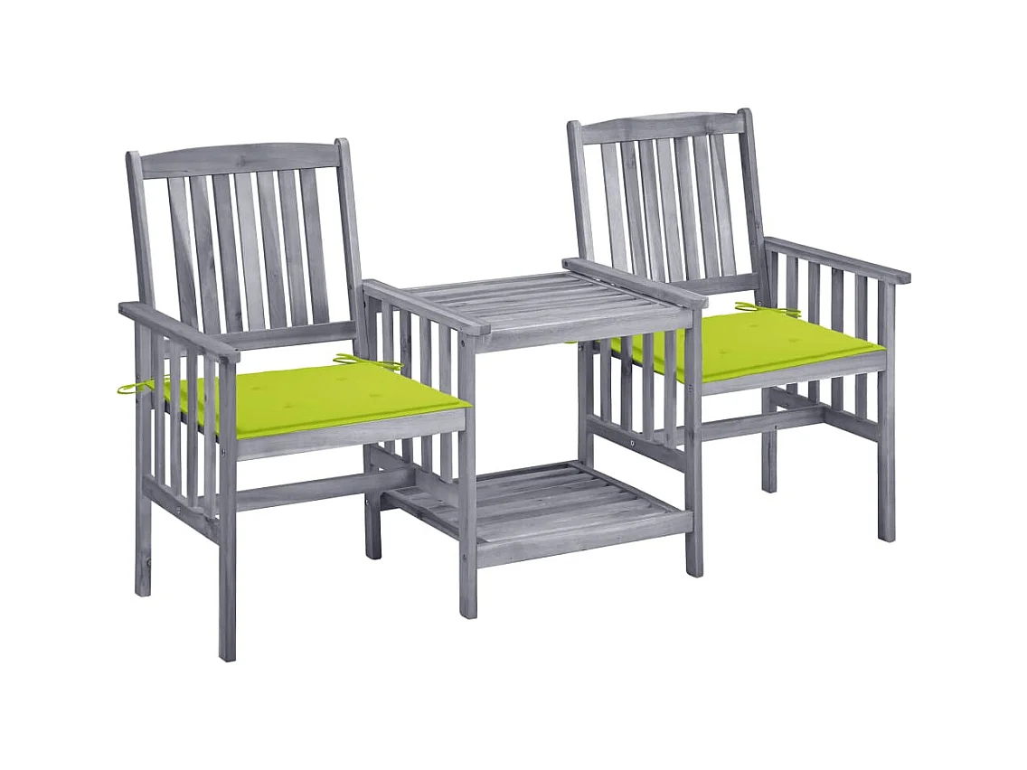 Chaises de jardin avec table à thé et coussins Acacia solide FR17355
