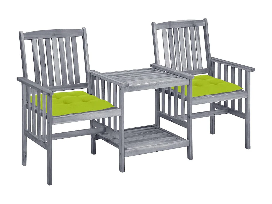 Chaises de jardin avec table à thé et coussins Acacia solide FR14293