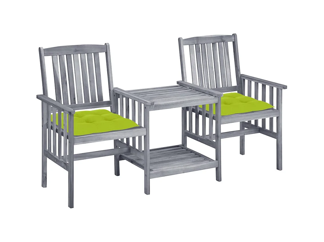Chaises de jardin avec table à thé et coussins Acacia solide FR14293