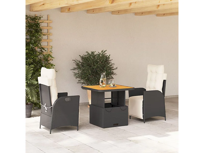 3-delige Tuinset met kussens poly rattan zwart BE878099