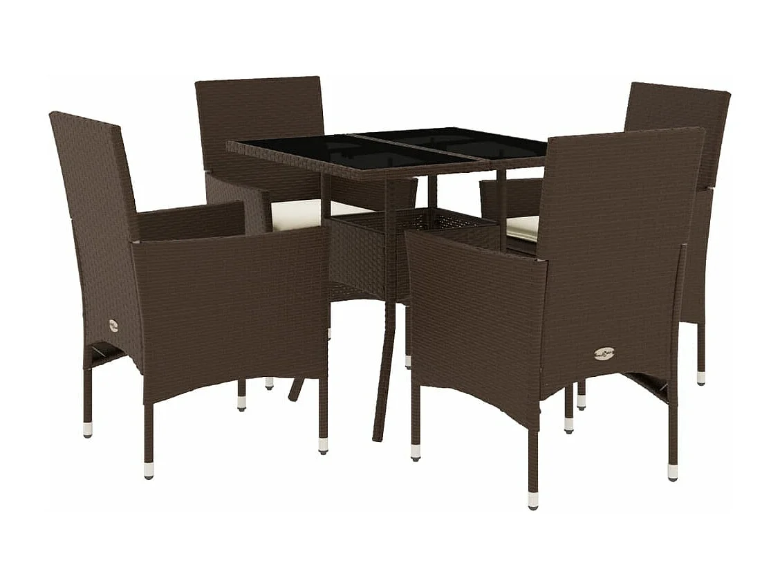 Ensemble à manger de jardin et coussins 5pcs marron rotin verre FR14809
