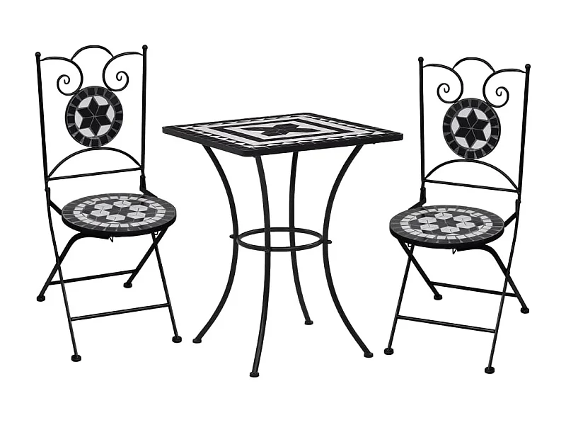 3 pcs conjunto bistro em mosaico azulejos cerâmica preto/branco PT925213