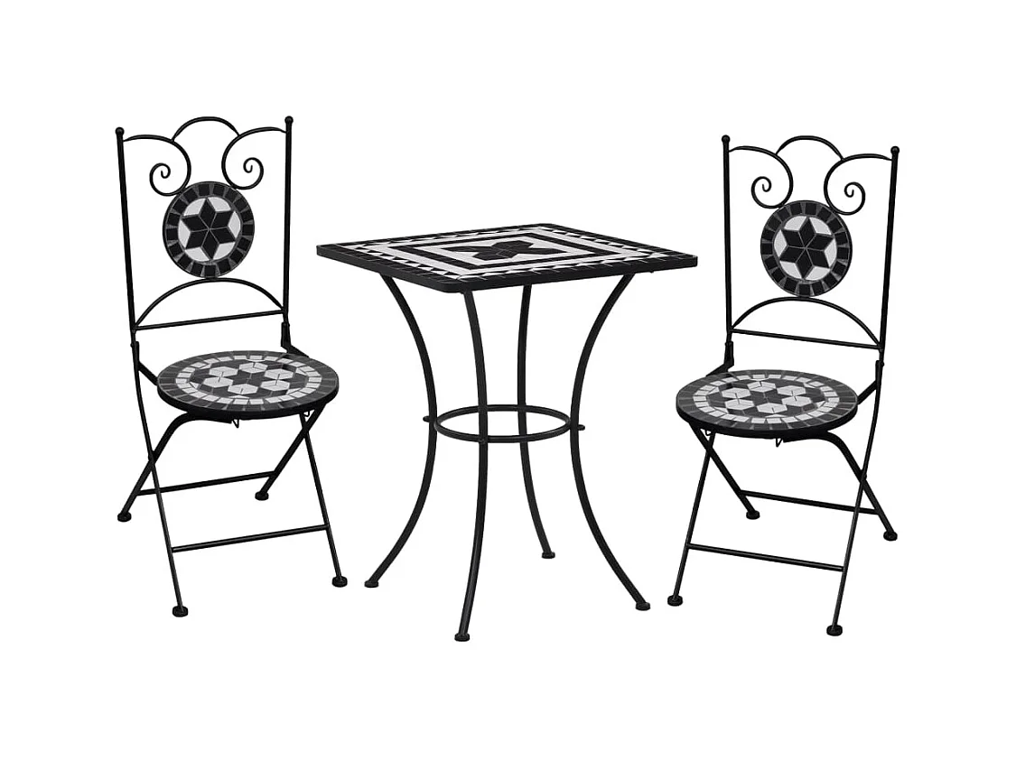 Mesa y sillas de bistró 3 pzas mosaico cerámica negro y blanco ES523461