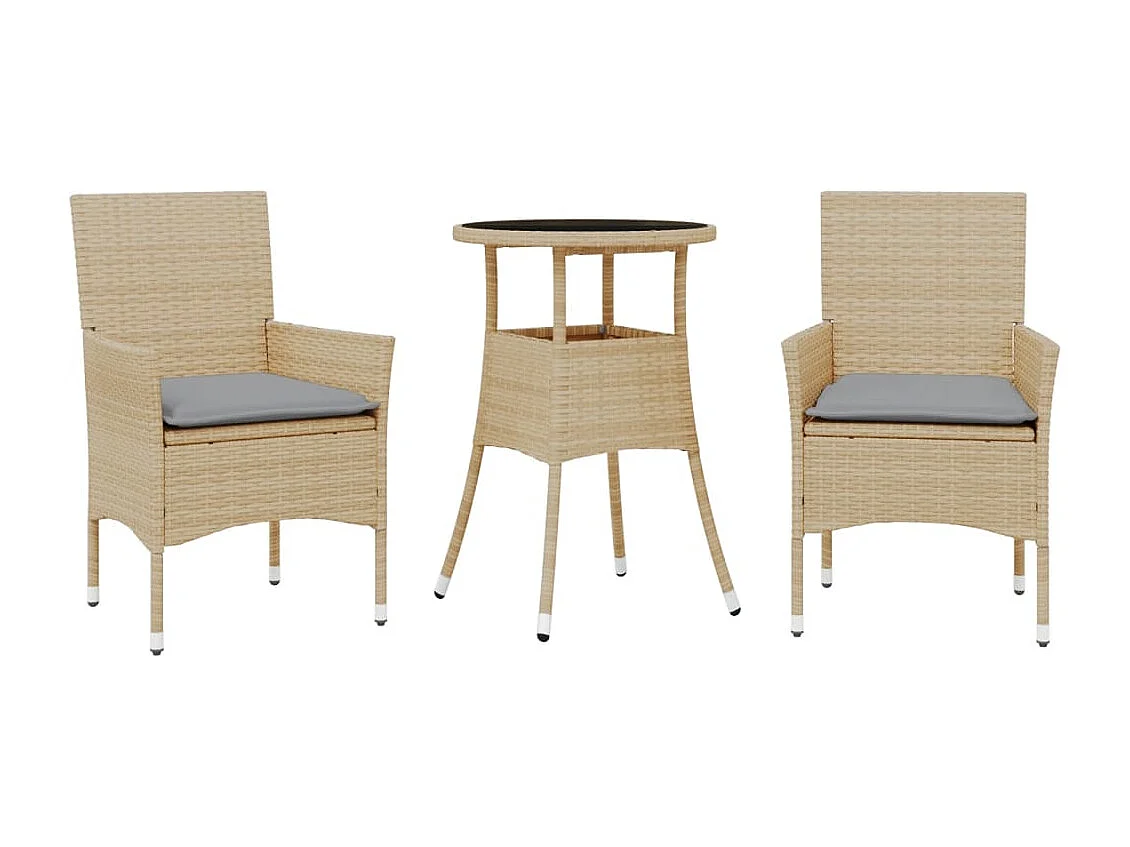 Ensemble à manger de jardin et coussins 3 pcs beige rotin verre FR96066