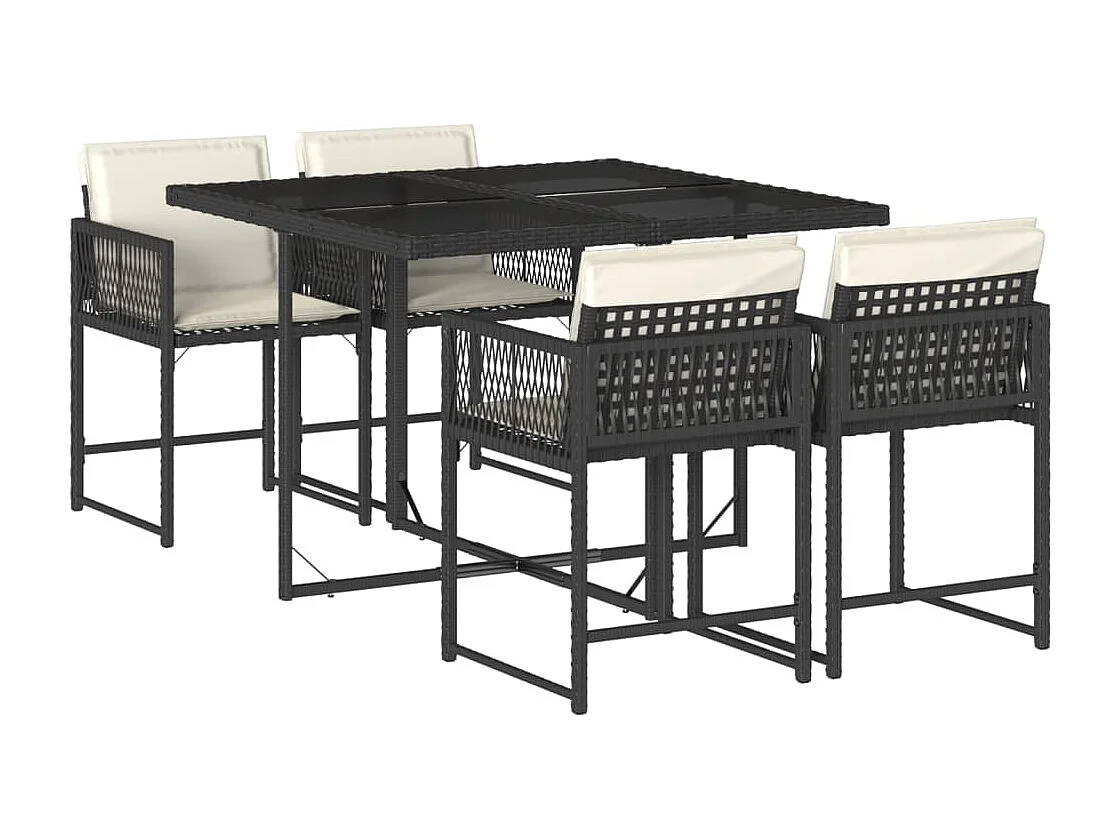 Ensemble à manger de jardin coussins 5pcs Noir Résine tressée FR55513