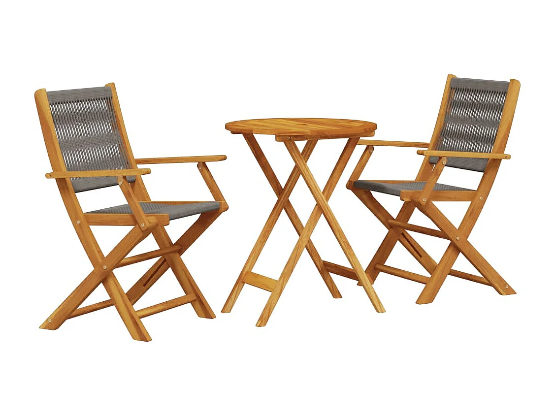 Ensemble de bistro 3 pcs gris polypropylène et bois massif FR83099