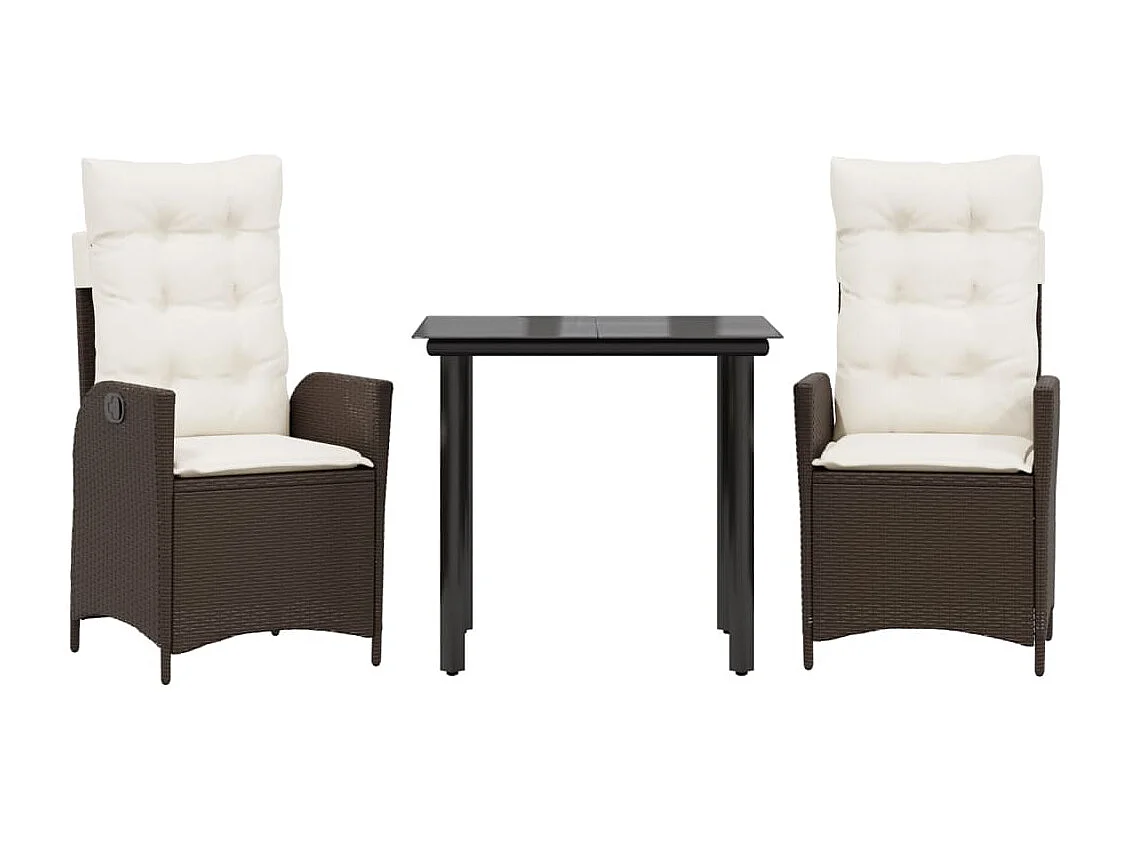 Ensemble à manger de jardin 3 pcs et coussins marron poly rotin FR10576