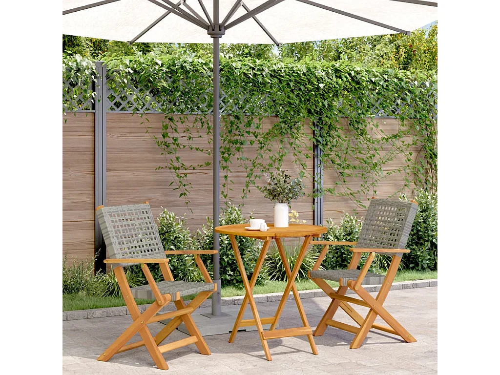 Ensemble de bistro 3 pcs gris résine tressée et bois massif FR15562