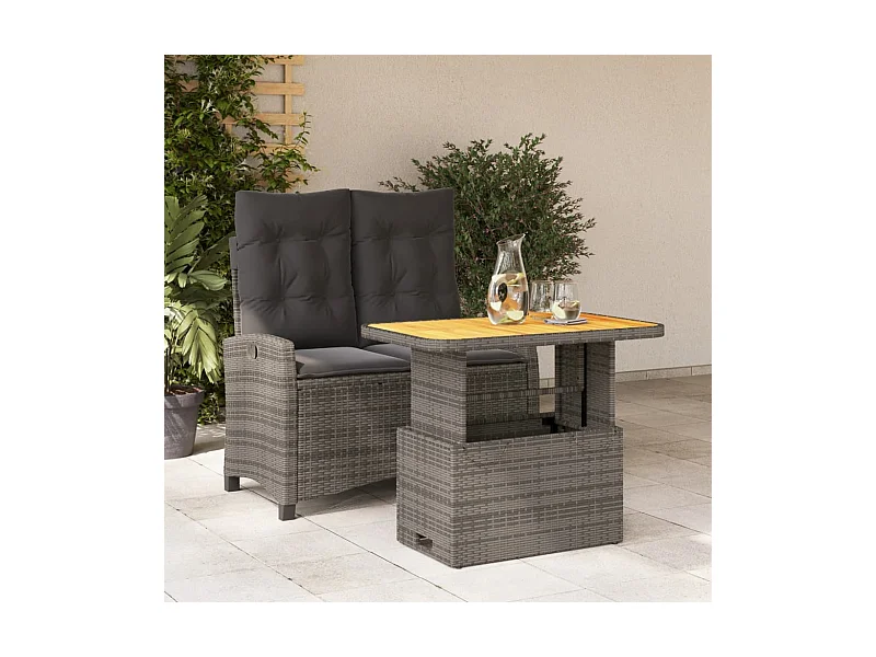 2 pcs conjunto de jantar p/ jardim c/ almofadões vime PE cinza PT883402