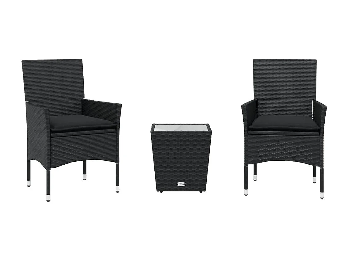 Ensemble de bistro avec coussins 3pcs noir résine tressée verre FR96600