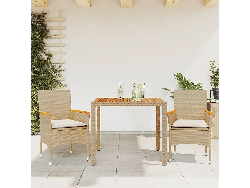 Ensemble à manger de jardin et coussins 3pcs beige rotin acacia FR99735