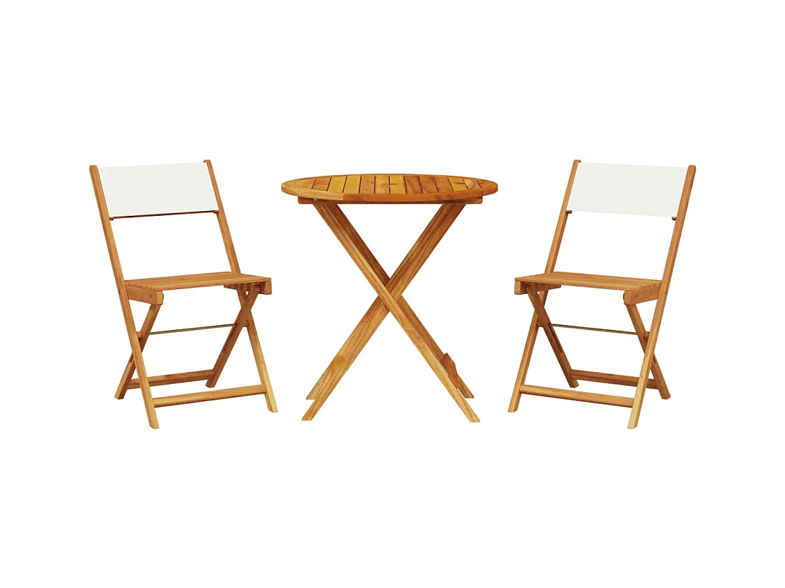 Juego de bistro de 3 piezas tela y madera maciza blanco crema ES699203