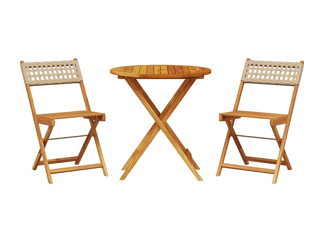 Ensemble de bistro 3 pcs beige résine tressée et bois massif FR37289