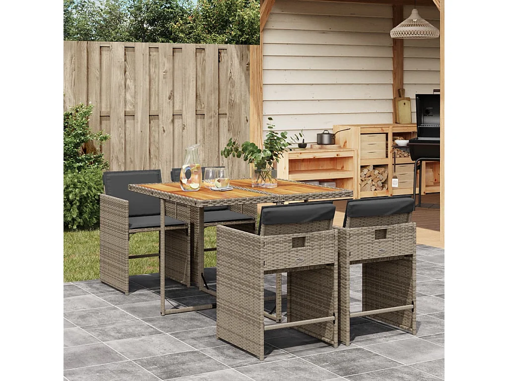 Set comedor de jardín 5 piezas con cojines ratán sintético gris ES828537