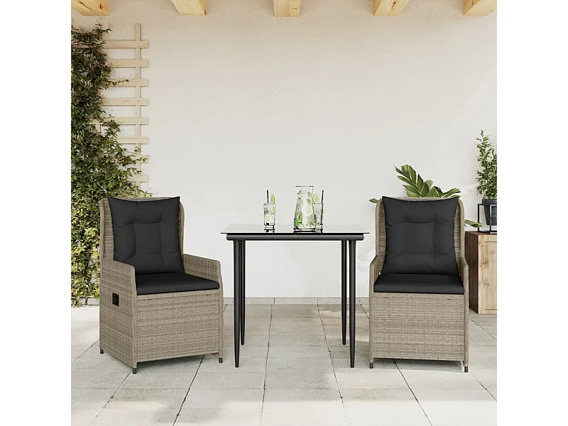 3 pcs conjunto de jantar p/ jardim c/ almofadões cinzento claro PT552323