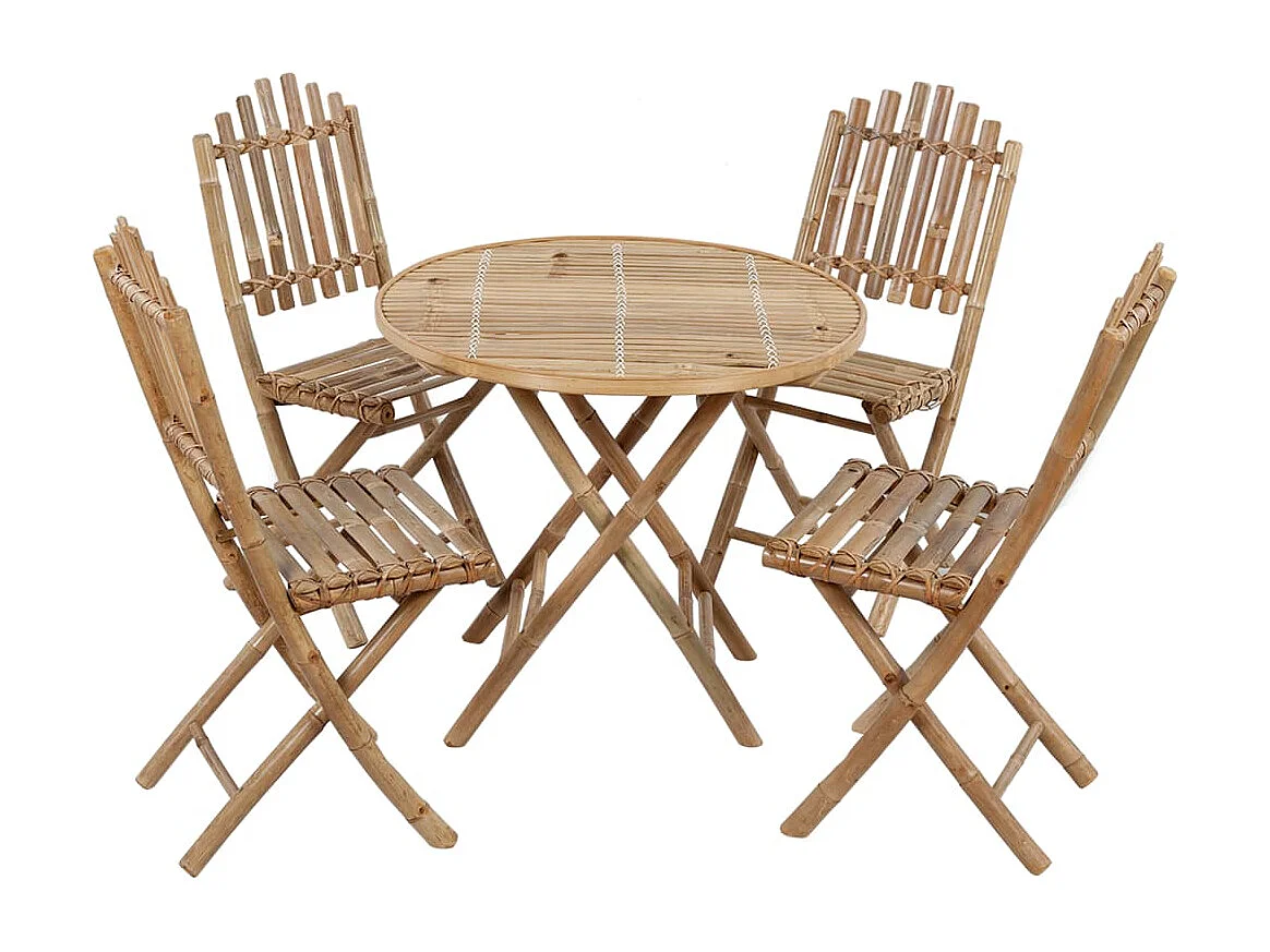 Ensemble à manger de jardin pliable 5 pcs avec coussins Bambou FR63693