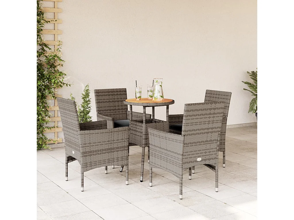 Set de comedor jardín 5 pzas con cojines ratán PE acacia gris ES188621