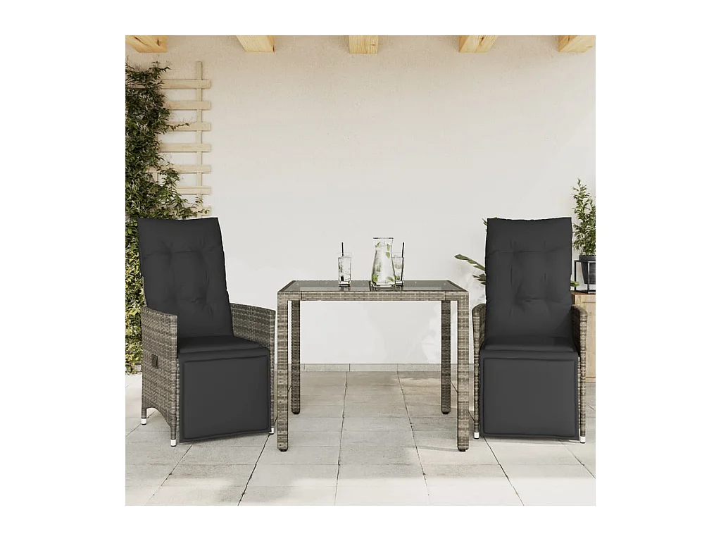 3-delige Bistroset met kussens poly rattan grijs BE780541