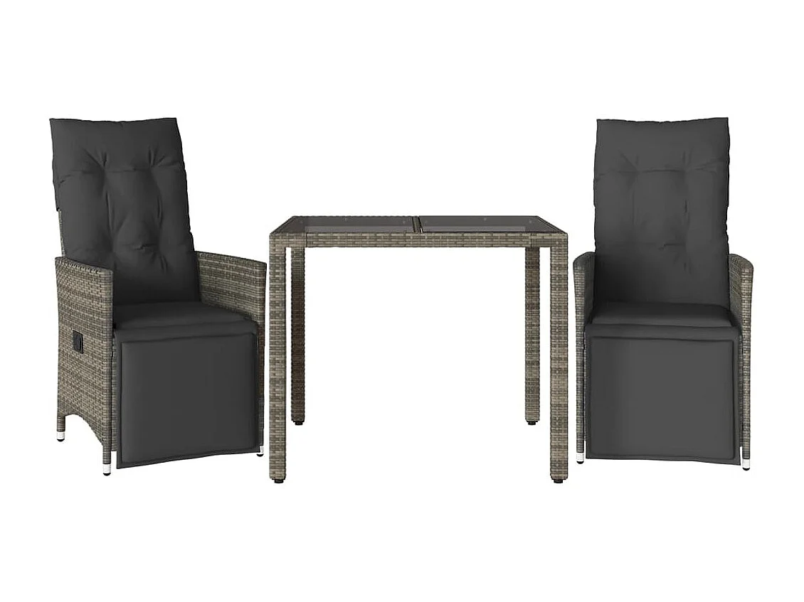 Ensemble de bistro de jardin 3 pcs coussins gris poly rotin FR67216