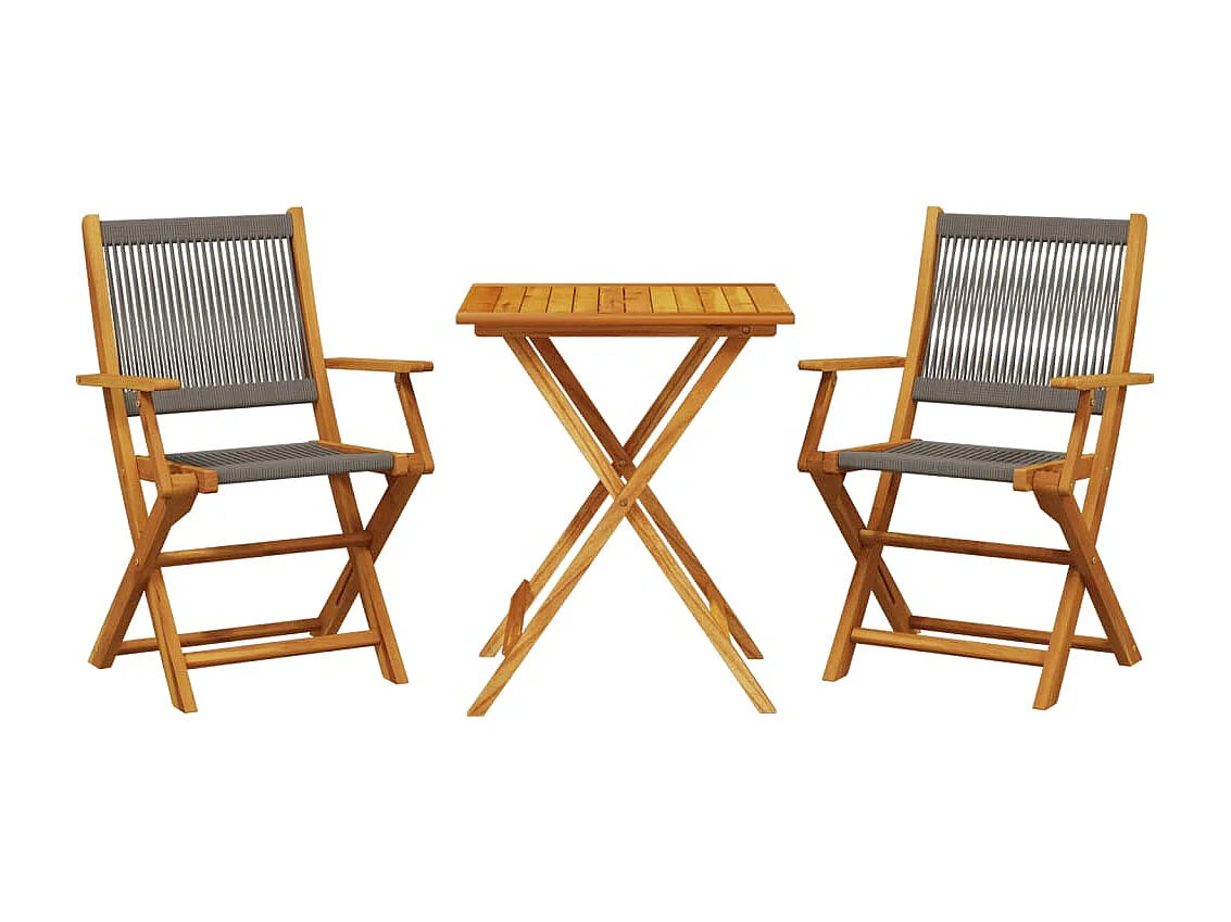 3 pcs conjunto de bistrô polipropileno/madeira maciça cinzento PT931314