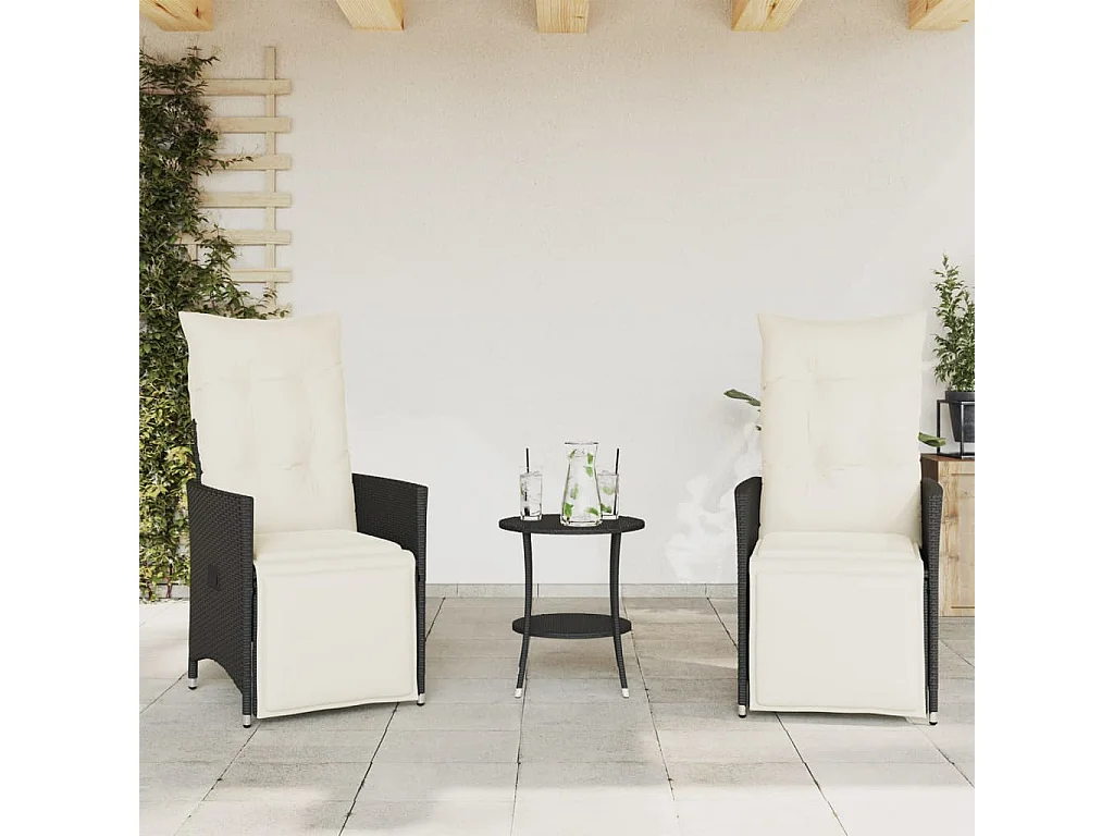 Ensemble de bistro 3 pcs avec coussins noir résine tressée FR28548