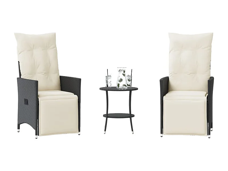 Ensemble de bistro 3 pcs avec coussins noir résine tressée FR28548