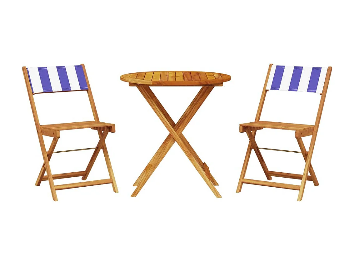 Ensemble de bistro 3 pcs bleu et blanc tissu et bois massif FR34622