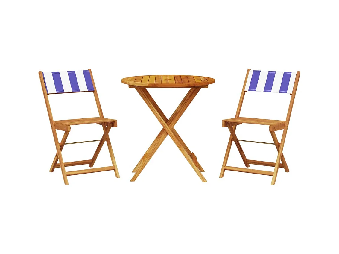Juego de bistro de 3 piezas tela y madera maciza azul y blanco ES713390