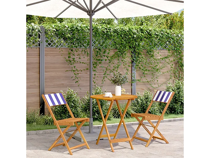 3-delige Bistroset stof en massief hout blauw en wit BE857257