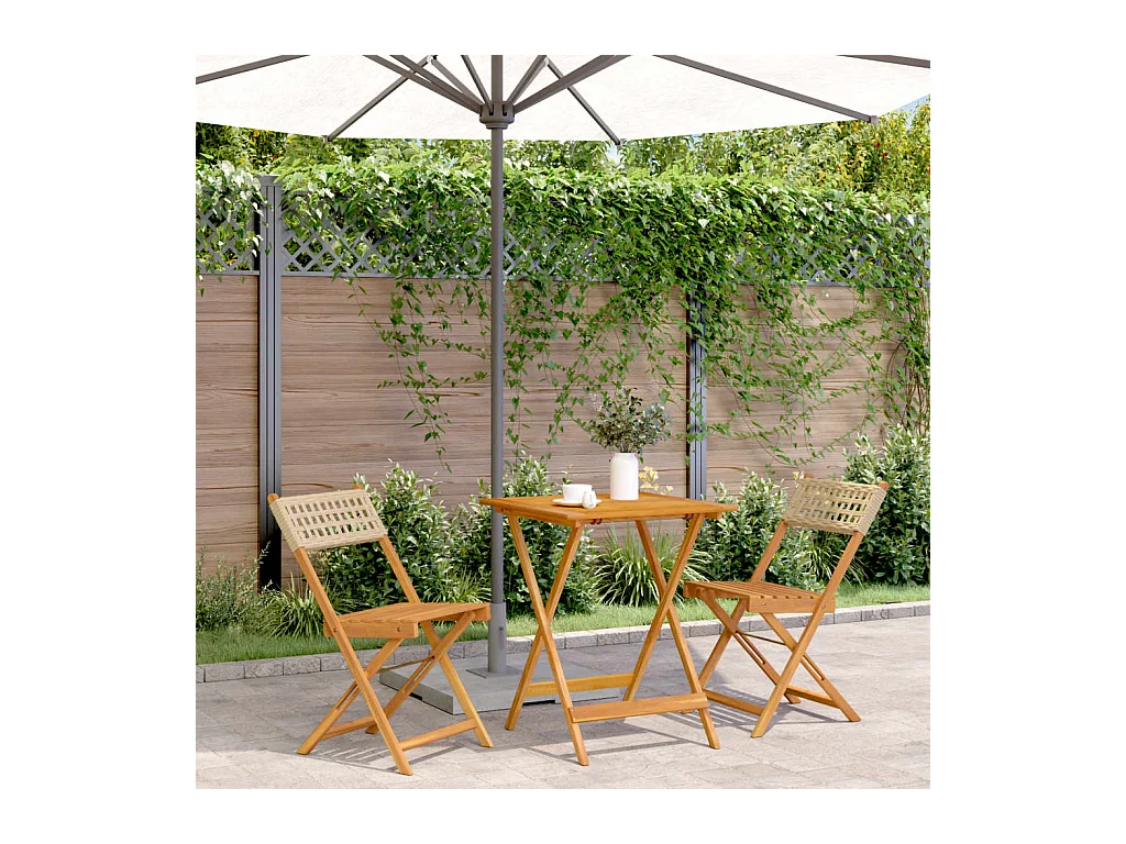 Ensemble de bistro 3 pcs beige résine tressée et bois massif FR89626