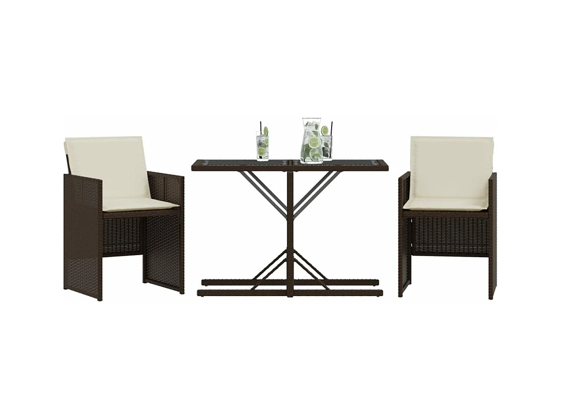 Sillas y mesita de jardín con cojines 3 piezas ratán PE marrón ES184055