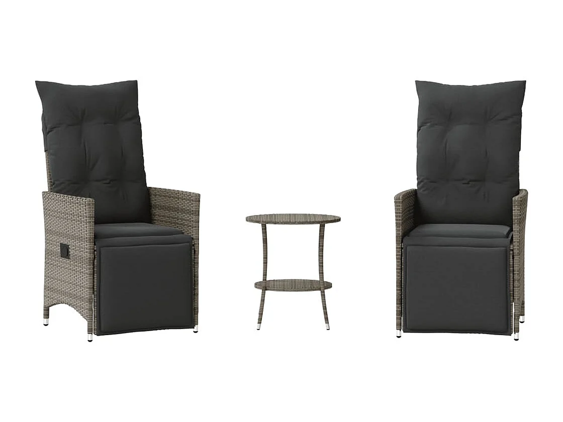 3 pcs conjunto bistrô com almofadões vime PE cinza PT262079