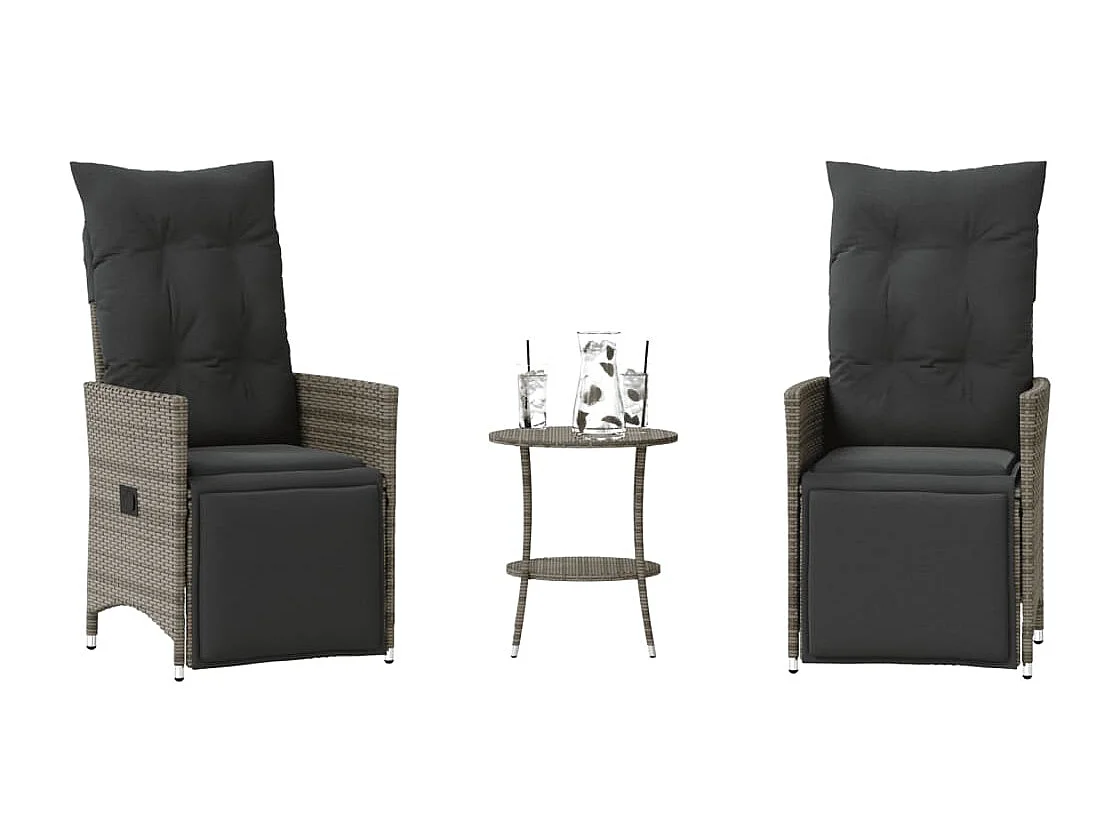 3 pcs conjunto bistrô com almofadões vime PE cinza PT262079