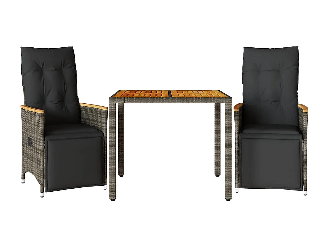 3 pcs conjunto bistrô de jardim c/ almofadões vime PE cinza PT194956