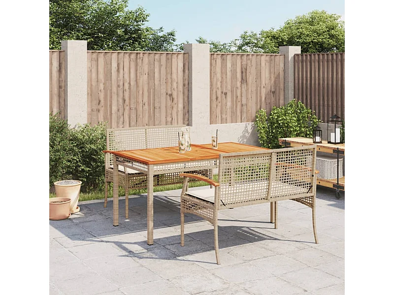 Ensemble à manger de jardin et coussins 3 pcs Beige poly rotin FR25359