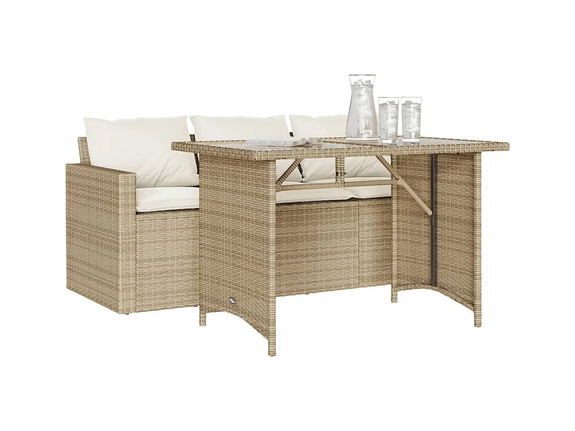 Ensemble à manger de jardin et coussins 2 pcs beige poly rotin FR78122