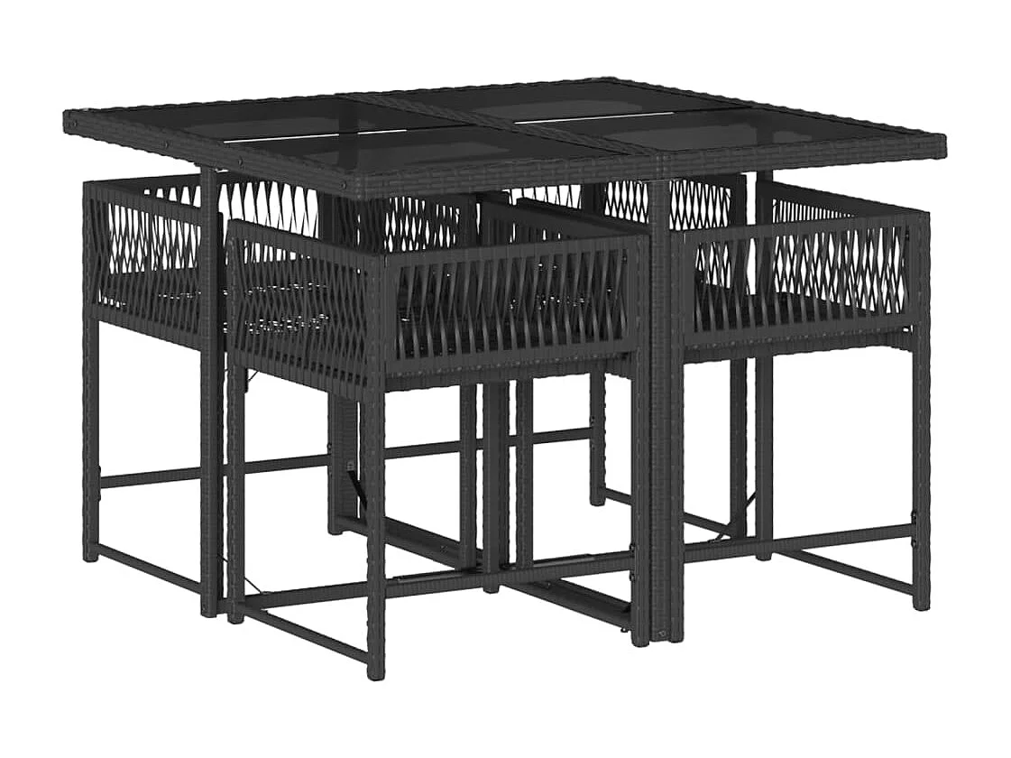 Ensemble à manger de jardin coussins 5pcs Noir Résine tressée FR59739