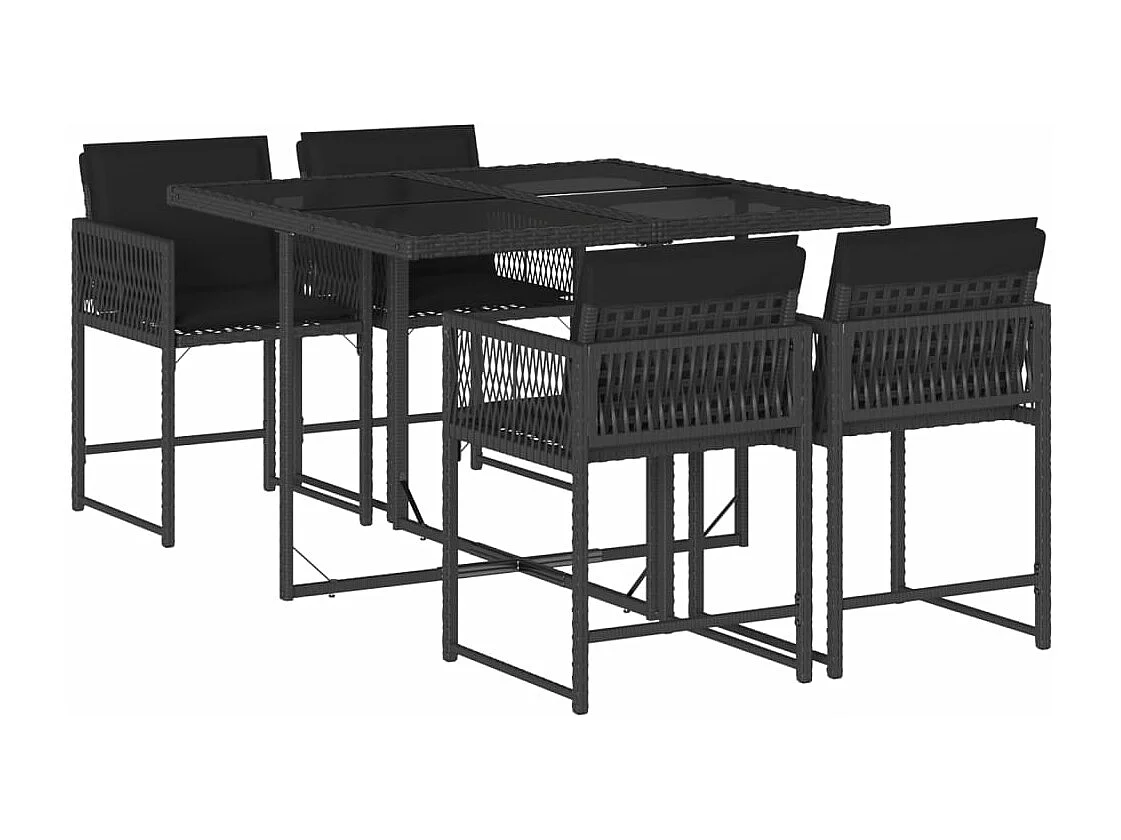 Ensemble à manger de jardin coussins 5pcs Noir Résine tressée FR59739